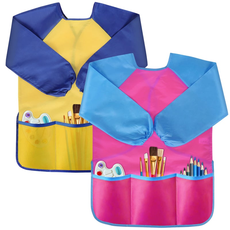 VCOSTORE 2 Pack Kids Art Smock, Toddler Painting Smock,Waterproof Long Sleeve Kids Art Apron with 3 Pockets for Children - Image 1